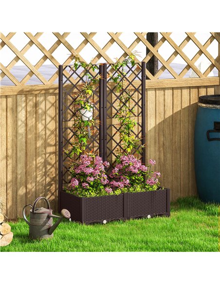 Outsunny Raised Garden Bed with Trellis, Plastic Planter Box with Drainage Holes and Drain Plugs for Climbing Plants, Vegetables - pic 123265 | FastDaddyshop