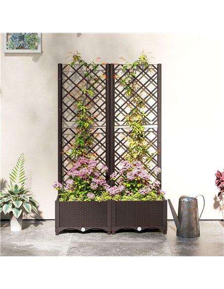 Outsunny Raised Garden Bed with Trellis, Plastic Planter Box with Drainage Holes and Drain Plugs for Climbing Plants, Vegetables - pic 123266 | FastDaddyshop