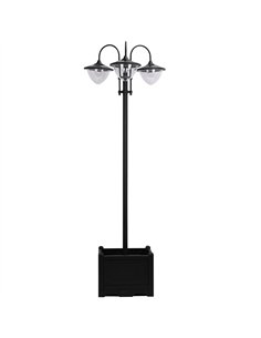 Outsunny 189cm 3-head Solar Lamp Post, Street Light with Planter, Automatic-on, 6 Hour Max Outdoor Ready LED Lighting, Black