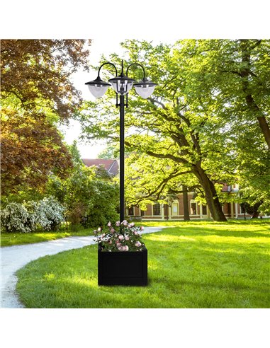 Outsunny 189cm 3-head Solar Lamp Post, Street Light with Planter, Automatic-on, 6 Hour Max Outdoor Ready LED Lighting, Black