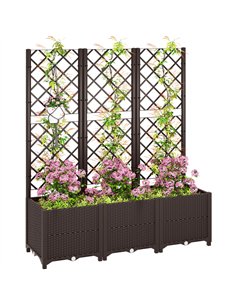 Outsunny Raised Garden Bed with Trellis, Plastic Planter Box with Drainage Holes and Drain Plugs for Climbing Plants, Vegetables