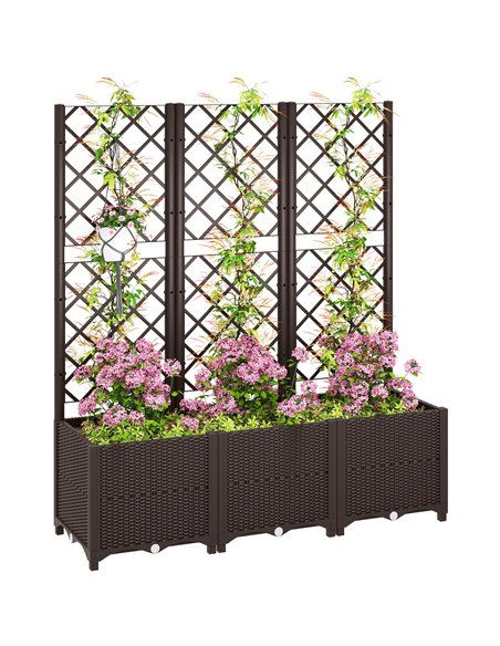 Outsunny Raised Garden Bed with Trellis, Plastic Planter Box with Drainage Holes and Drain Plugs for Climbing Plants, Vegetables - pic 123276 | FastDaddyshop