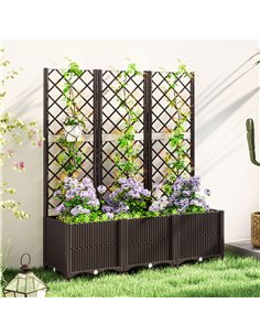 Outsunny Raised Garden Bed with Trellis, Plastic Planter Box with Drainage Holes and Drain Plugs for Climbing Plants, Vegetables 2