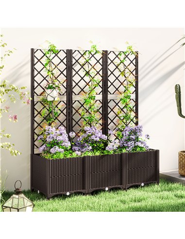 Outsunny Raised Garden Bed with Trellis, Plastic Planter Box with Drainage Holes and Drain Plugs for Climbing Plants, Vegetables