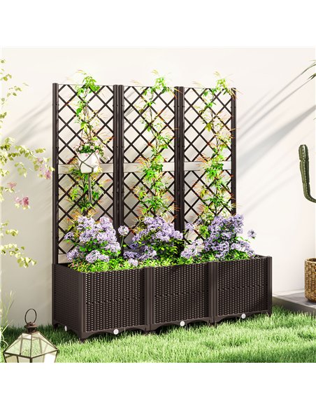 Outsunny Raised Garden Bed with Trellis, Plastic Planter Box with Drainage Holes and Drain Plugs for Climbing Plants, Vegetables - pic 123277 | FastDaddyshop