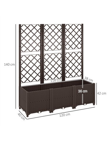 Outsunny Raised Garden Bed with Trellis, Plastic Planter Box with Drainage Holes and Drain Plugs for Climbing Plants, Vegetables