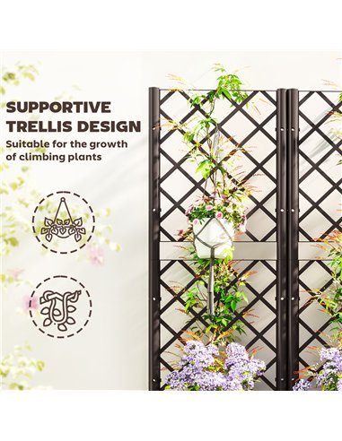 Outsunny Raised Garden Bed with Trellis, Plastic Planter Box with Drainage Holes and Drain Plugs for Climbing Plants, Vegetables