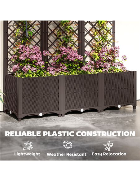 Outsunny Raised Garden Bed with Trellis, Plastic Planter Box with Drainage Holes and Drain Plugs for Climbing Plants, Vegetables - pic 123280 | FastDaddyshop