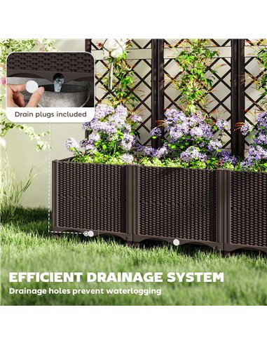 Outsunny Raised Garden Bed with Trellis, Plastic Planter Box with Drainage Holes and Drain Plugs for Climbing Plants, Vegetables