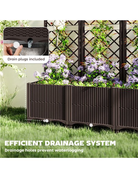 Outsunny Raised Garden Bed with Trellis, Plastic Planter Box with Drainage Holes and Drain Plugs for Climbing Plants, Vegetables - pic 123281 | FastDaddyshop