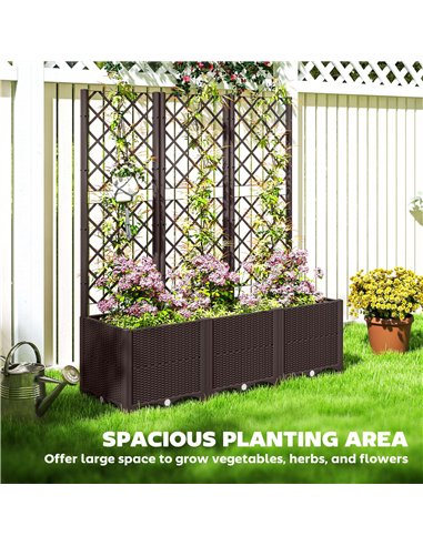 Outsunny Raised Garden Bed with Trellis, Plastic Planter Box with Drainage Holes and Drain Plugs for Climbing Plants, Vegetables