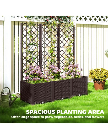 Outsunny Raised Garden Bed with Trellis, Plastic Planter Box with Drainage Holes and Drain Plugs for Climbing Plants, Vegetables - pic 123282 | FastDaddyshop