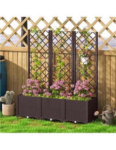 Outsunny Raised Garden Bed with Trellis, Plastic Planter Box with Drainage Holes and Drain Plugs for Climbing Plants, Vegetables