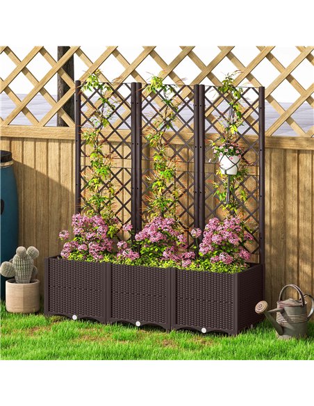 Outsunny Raised Garden Bed with Trellis, Plastic Planter Box with Drainage Holes and Drain Plugs for Climbing Plants, Vegetables - pic 123283 | FastDaddyshop