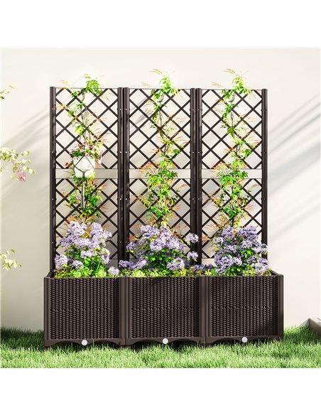 Outsunny Raised Garden Bed with Trellis, Plastic Planter Box with Drainage Holes and Drain Plugs for Climbing Plants, Vegetables - pic 123284 | FastDaddyshop