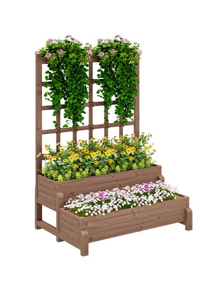 Outsunny 2-Tier Raised Garden Bed with Trellis, Wooden Elevated Planter Box with Drainage Holes, Outdoor Raised Planter for Clim - pic 123285 | FastDaddyshop