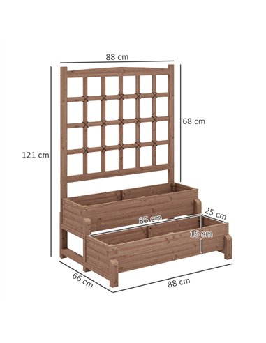 Outsunny 2-Tier Raised Garden Bed with Trellis, Wooden Elevated Planter Box with Drainage Holes, Outdoor Raised Planter for Clim