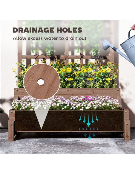 Outsunny 2-Tier Raised Garden Bed with Trellis, Wooden Elevated Planter Box with Drainage Holes, Outdoor Raised Planter for Clim - pic 123289 | FastDaddyshop