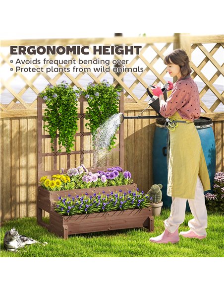 Outsunny 2-Tier Raised Garden Bed with Trellis, Wooden Elevated Planter Box with Drainage Holes, Outdoor Raised Planter for Clim - pic 123290 | FastDaddyshop
