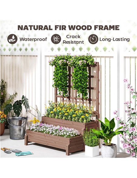 Outsunny 2-Tier Raised Garden Bed with Trellis, Wooden Elevated Planter Box with Drainage Holes, Outdoor Raised Planter for Clim - pic 123291 | FastDaddyshop