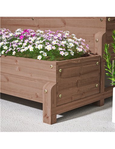 Outsunny 2-Tier Raised Garden Bed with Trellis, Wooden Elevated Planter Box with Drainage Holes, Outdoor Raised Planter for Clim