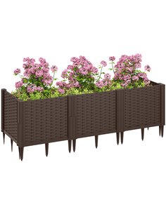 Outsunny Plastic Raised Garden Bed, Modular Planter Box Kit, Garden Fence Edging Border for Flowers, Vegetables, Herbs, Brown