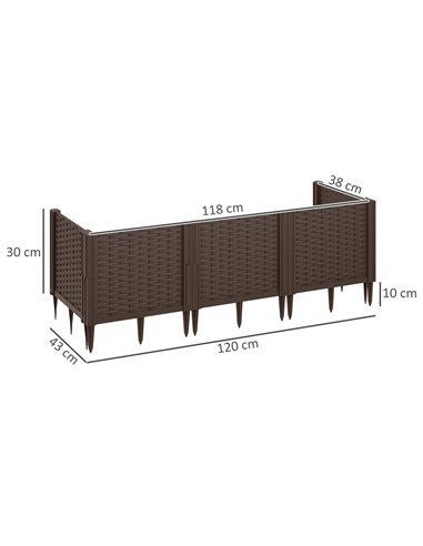 Outsunny Plastic Raised Garden Bed, Modular Planter Box Kit, Garden Fence Edging Border for Flowers, Vegetables, Herbs, Brown