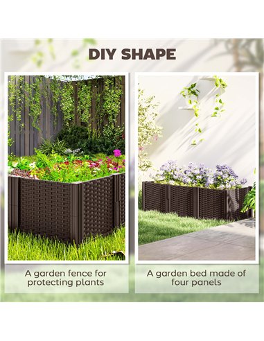 Outsunny Plastic Raised Garden Bed, Modular Planter Box Kit, Garden Fence Edging Border for Flowers, Vegetables, Herbs, Brown