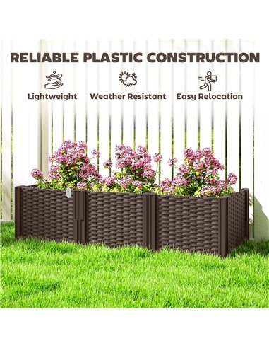 Outsunny Plastic Raised Garden Bed, Modular Planter Box Kit, Garden Fence Edging Border for Flowers, Vegetables, Herbs, Brown