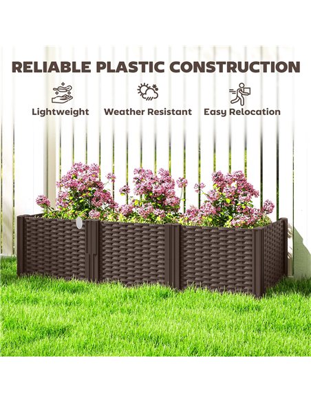Outsunny Plastic Raised Garden Bed, Modular Planter Box Kit, Garden Fence Edging Border for Flowers, Vegetables, Herbs, Brown - pic 123298 | FastDaddyshop