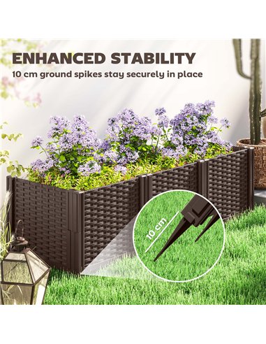 Outsunny Plastic Raised Garden Bed, Modular Planter Box Kit, Garden Fence Edging Border for Flowers, Vegetables, Herbs, Brown