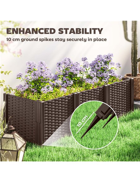 Outsunny Plastic Raised Garden Bed, Modular Planter Box Kit, Garden Fence Edging Border for Flowers, Vegetables, Herbs, Brown - pic 123299 | FastDaddyshop