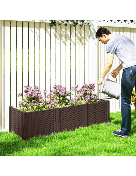 Outsunny Plastic Raised Garden Bed, Modular Planter Box Kit, Garden Fence Edging Border for Flowers, Vegetables, Herbs, Brown - pic 123300 | FastDaddyshop