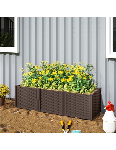 Outsunny Plastic Raised Garden Bed, Modular Planter Box Kit, Garden Fence Edging Border for Flowers, Vegetables, Herbs, Brown