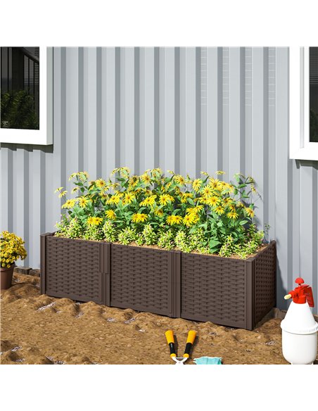Outsunny Plastic Raised Garden Bed, Modular Planter Box Kit, Garden Fence Edging Border for Flowers, Vegetables, Herbs, Brown - pic 123301 | FastDaddyshop