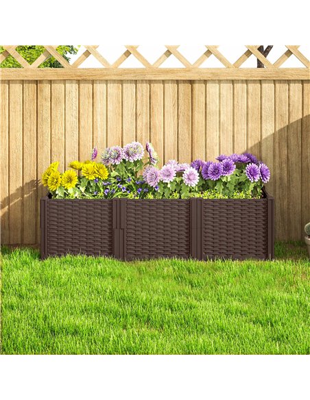 Outsunny Plastic Raised Garden Bed, Modular Planter Box Kit, Garden Fence Edging Border for Flowers, Vegetables, Herbs, Brown - pic 123302 | FastDaddyshop