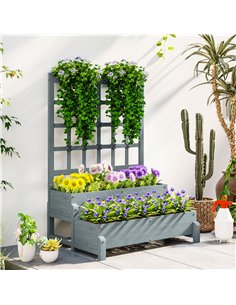 Outsunny 2-Tier Raised Garden Bed with Trellis, Wooden Elevated Planter Box with Drainage Holes, Outdoor Raised Planter for Clim 2