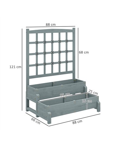 Outsunny 2-Tier Raised Garden Bed with Trellis, Wooden Elevated Planter Box with Drainage Holes, Outdoor Raised Planter for Clim