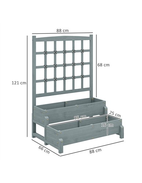 Outsunny 2-Tier Raised Garden Bed with Trellis, Wooden Elevated Planter Box with Drainage Holes, Outdoor Raised Planter for Clim - pic 123305 | FastDaddyshop