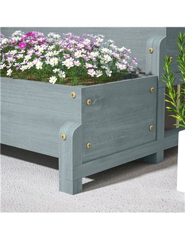 Outsunny 2-Tier Raised Garden Bed with Trellis, Wooden Elevated Planter Box with Drainage Holes, Outdoor Raised Planter for Clim