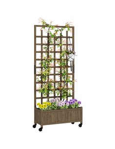 Outsunny Wooden Trellis Planter, Raised Garden Bed with Wheels and Bed Liner, to Climb and Grow Vegetables, Herbs and Flowers