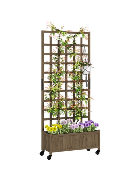 Outsunny Wooden Trellis Planter, Raised Garden Bed with Wheels and Bed Liner, to Climb and Grow Vegetables, Herbs and Flowers - pic 123312 | FastDaddyshop
