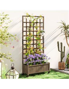 Outsunny Wooden Trellis Planter, Raised Garden Bed with Wheels and Bed Liner, to Climb and Grow Vegetables, Herbs and Flowers 2