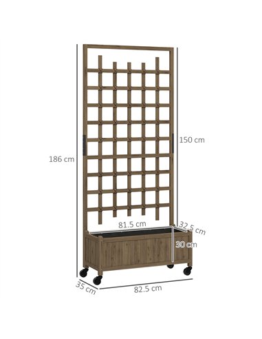 Outsunny Wooden Trellis Planter, Raised Garden Bed with Wheels and Bed Liner, to Climb and Grow Vegetables, Herbs and Flowers