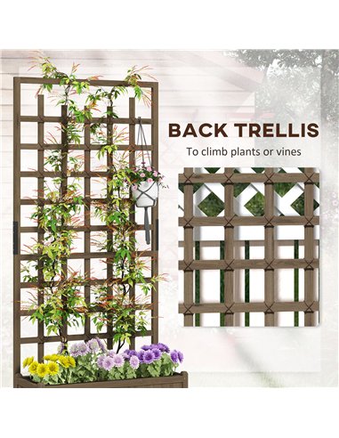 Outsunny Wooden Trellis Planter, Raised Garden Bed with Wheels and Bed Liner, to Climb and Grow Vegetables, Herbs and Flowers