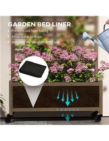 Outsunny Wooden Trellis Planter, Raised Garden Bed with Wheels and Bed Liner, to Climb and Grow Vegetables, Herbs and Flowers
