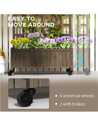 Outsunny Wooden Trellis Planter, Raised Garden Bed with Wheels and Bed Liner, to Climb and Grow Vegetables, Herbs and Flowers