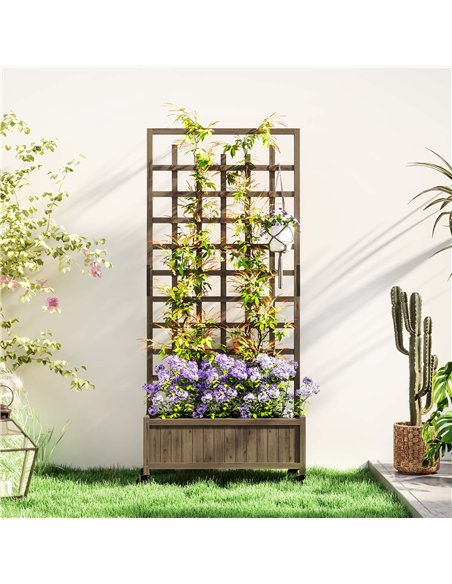 Outsunny Wooden Trellis Planter, Raised Garden Bed with Wheels and Bed Liner, to Climb and Grow Vegetables, Herbs and Flowers - pic 123319 | FastDaddyshop