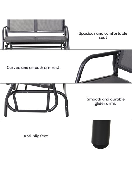 Outsunny 2-Person Outdoor Glider Bench Patio Double Swing Chair Loveseat w/Power Coated Steel Frame for Backyard Garden Porch, G - pic 12332 | FastDaddyshop