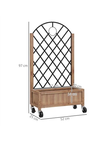 Outsunny Raised Garden Bed with Metal Trellis, Wooden Elevated Planter Box with Wheels and Drainage Holes, Outdoor Raised Plante